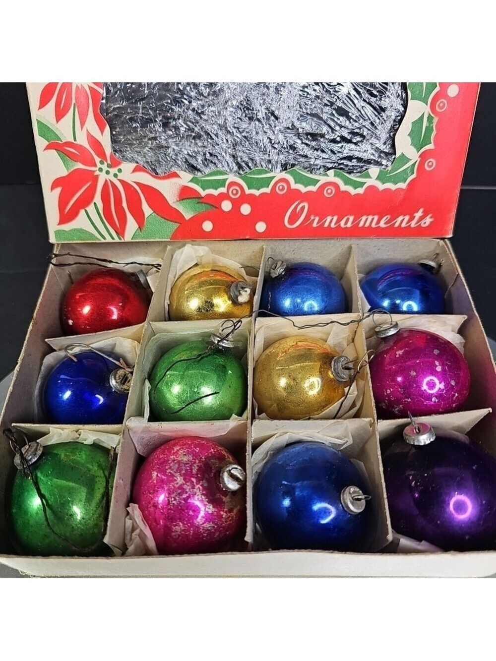 1950s Vintage Glass Christmas Ornaments Balls Baubles JAPAN With Box